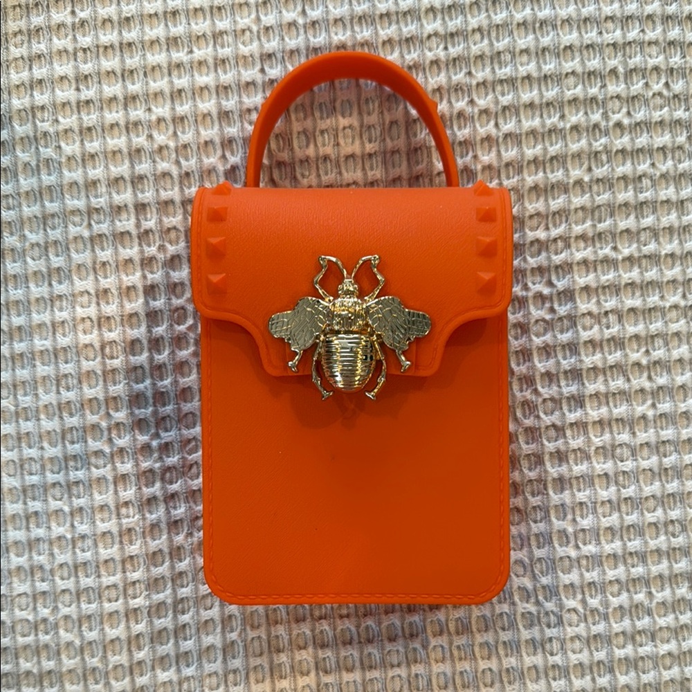 Orange Designer Mini Bag with Gold Bee Accent